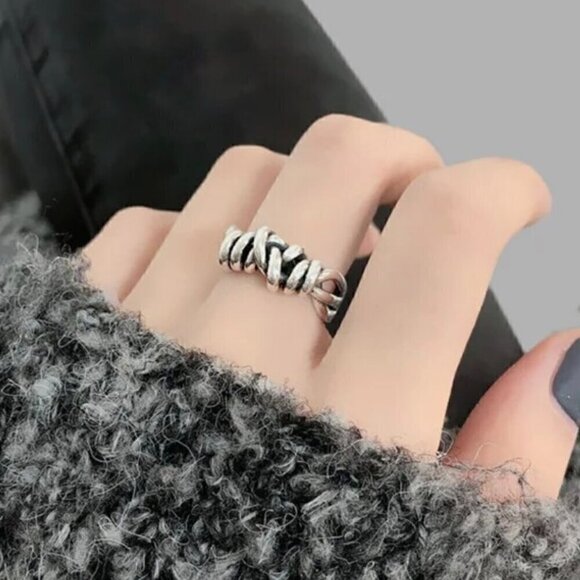 925 Sterling Stamped Twisted Knot Adjustable Boho Ring #1319 - Picture 6 of 13